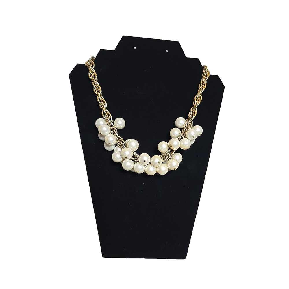 Vintage NAPIER Gold Tone Faux Pearl Cluster Necklace 18” Statement Piece